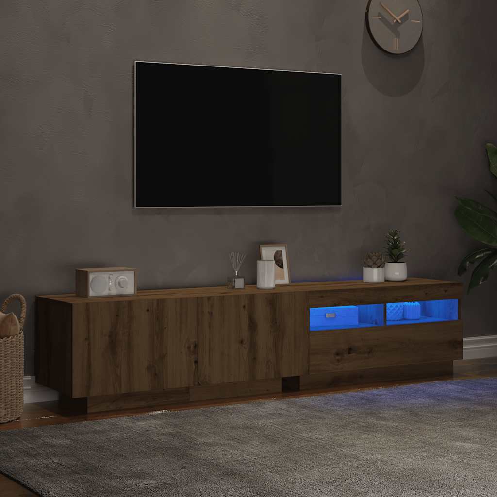 TV Cabinet with LED Lights Artisan Oak 180x35x40 cm Engineered Wood